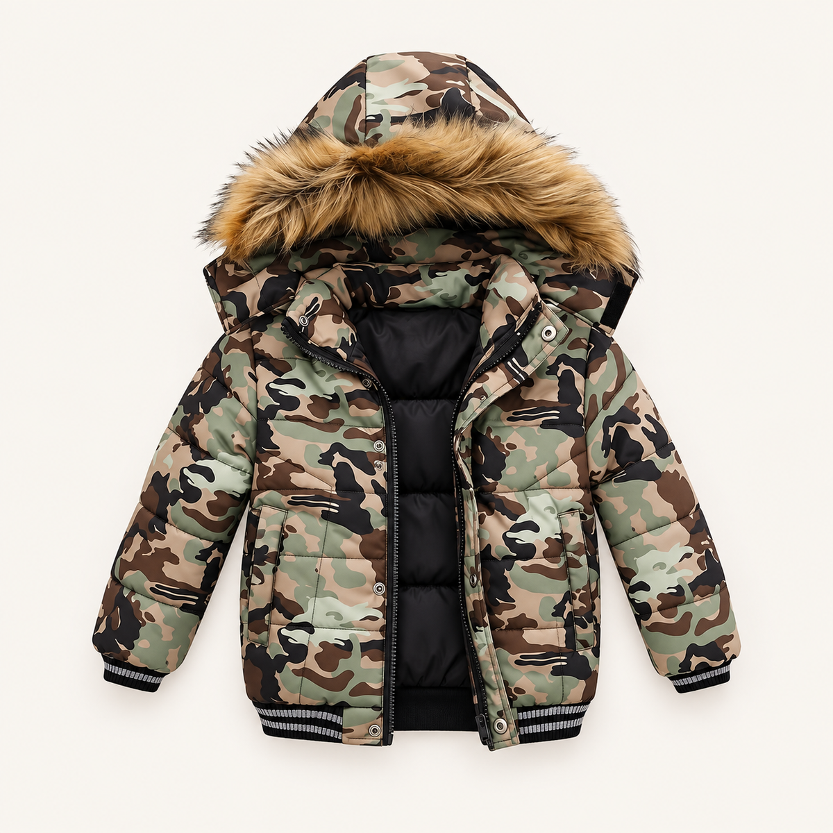 Doudoune randonnée enfant vert armé – doublure intérieure