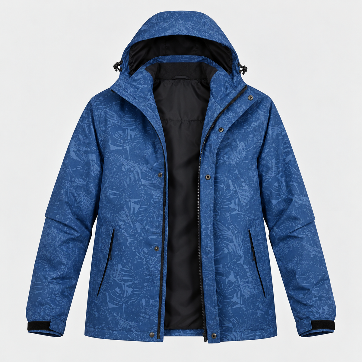 Veste randonnée printemps bleue ouverte – vue intérieure