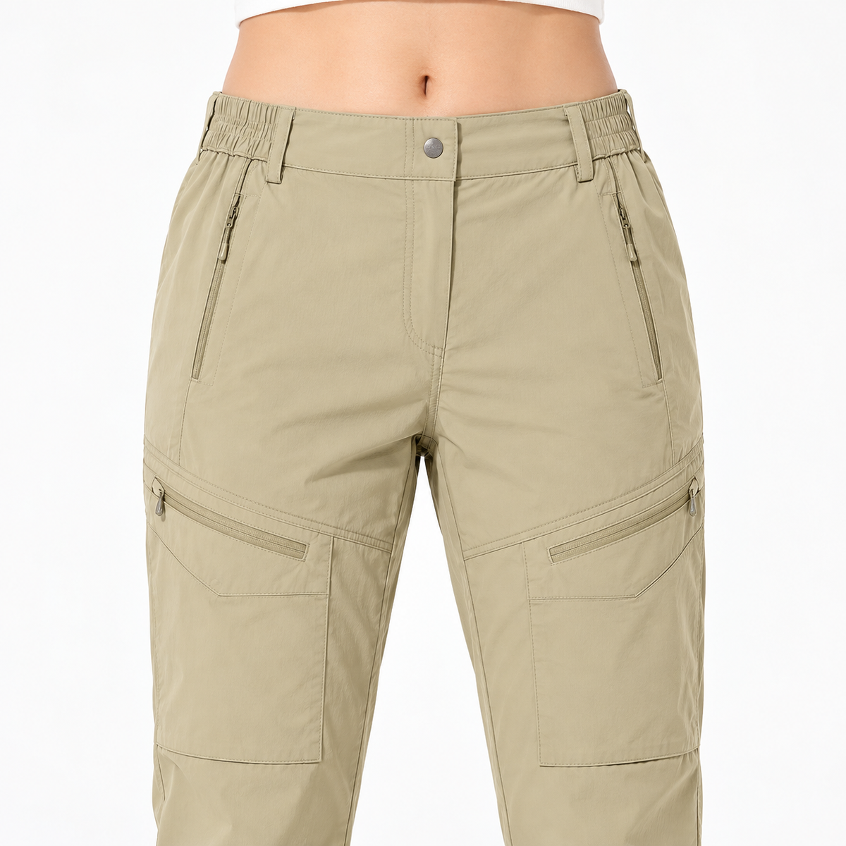 Taille élastiquée du pantalon cargo randonnée femme beige