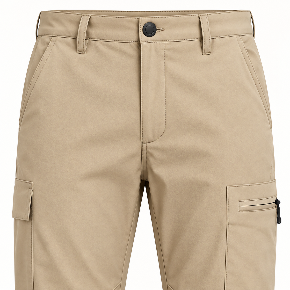Pantalon randonnée beige kaki — détail taille et poches