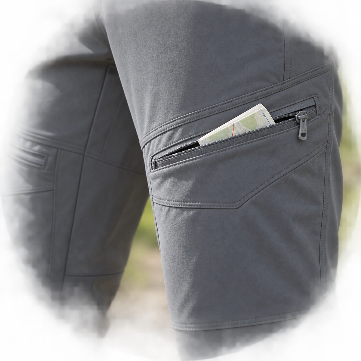 Poche de cuisse zippée du pantalon randonnée gris homme