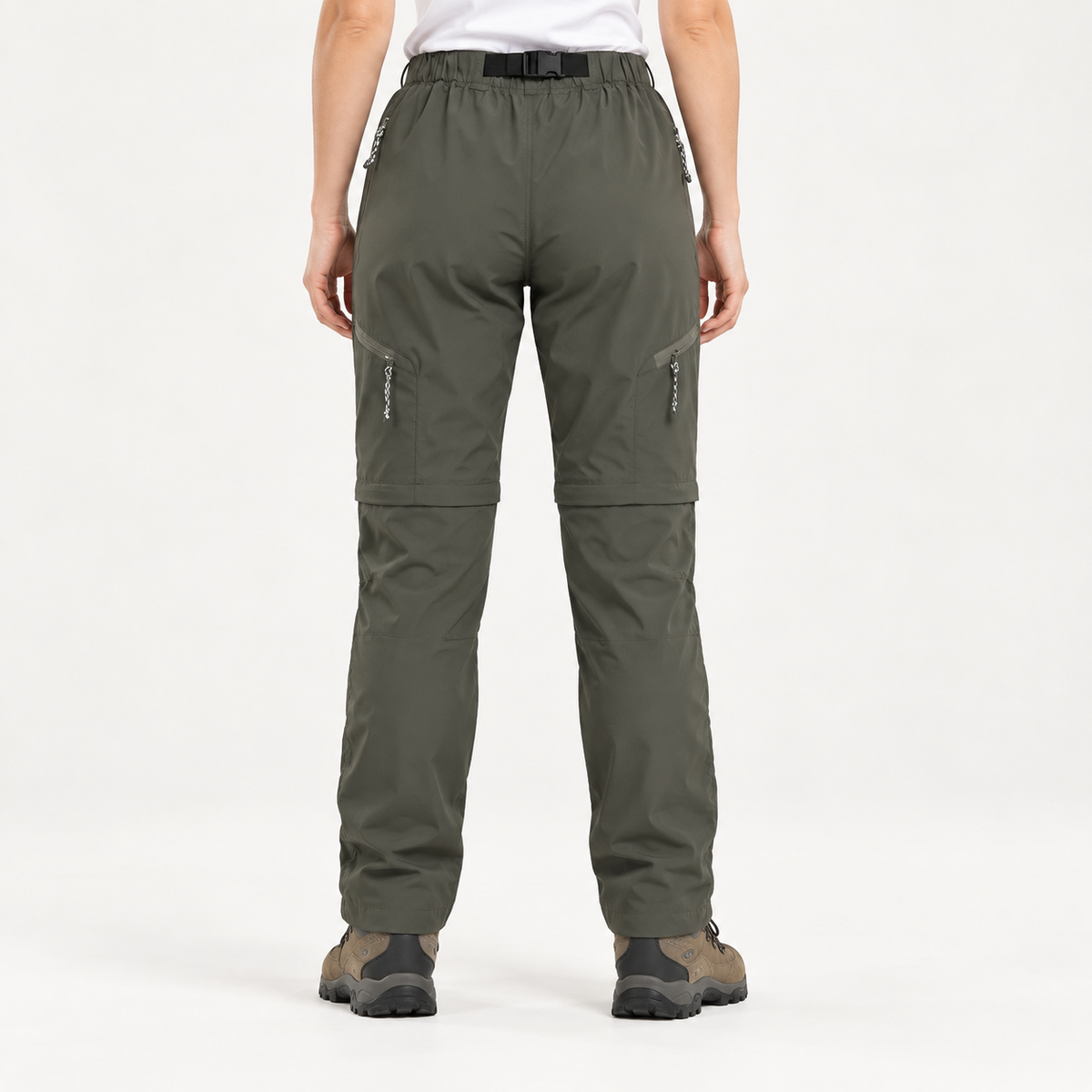 Pantalon randonnée modulable femme vert olive vue arrière