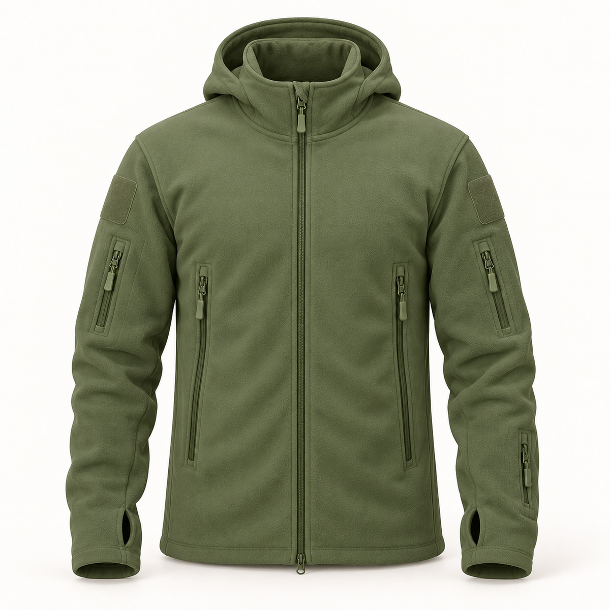 Polaire coupe-vent vert olive – capuche abaissée