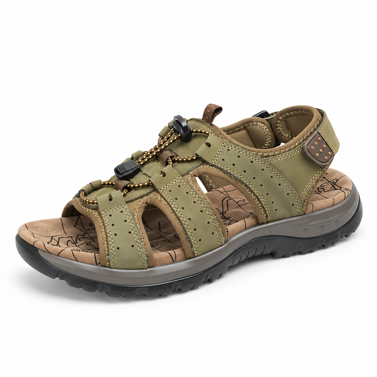 Sandale kaki femme vert olive – vue trois-quarts sur fond blanc chaud