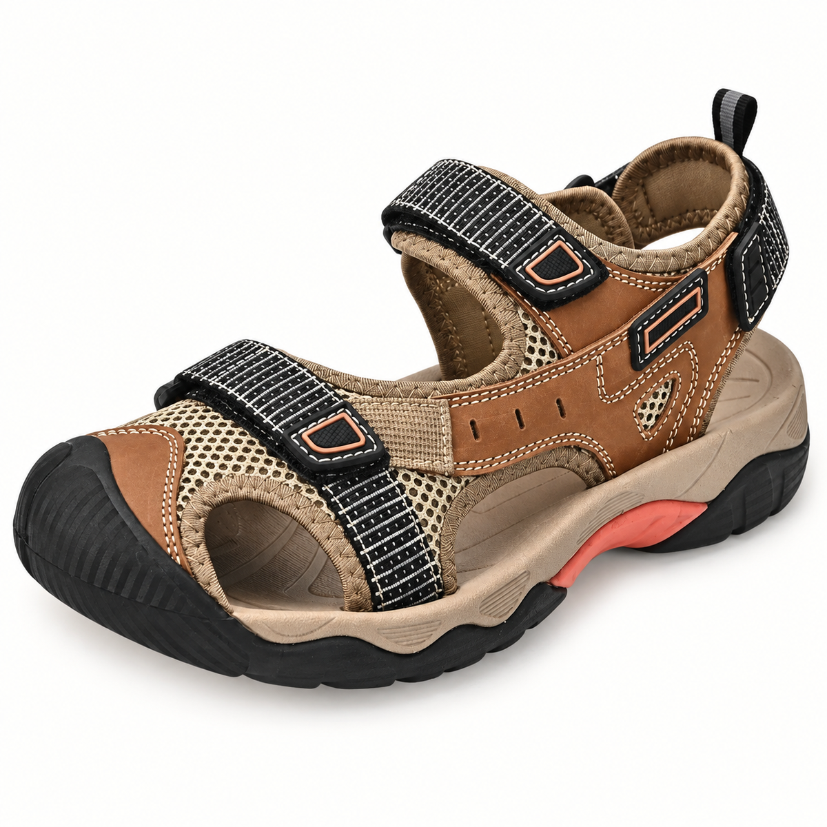 Sandale pour pied fin marron montrant les brides auto-agrippantes réglables