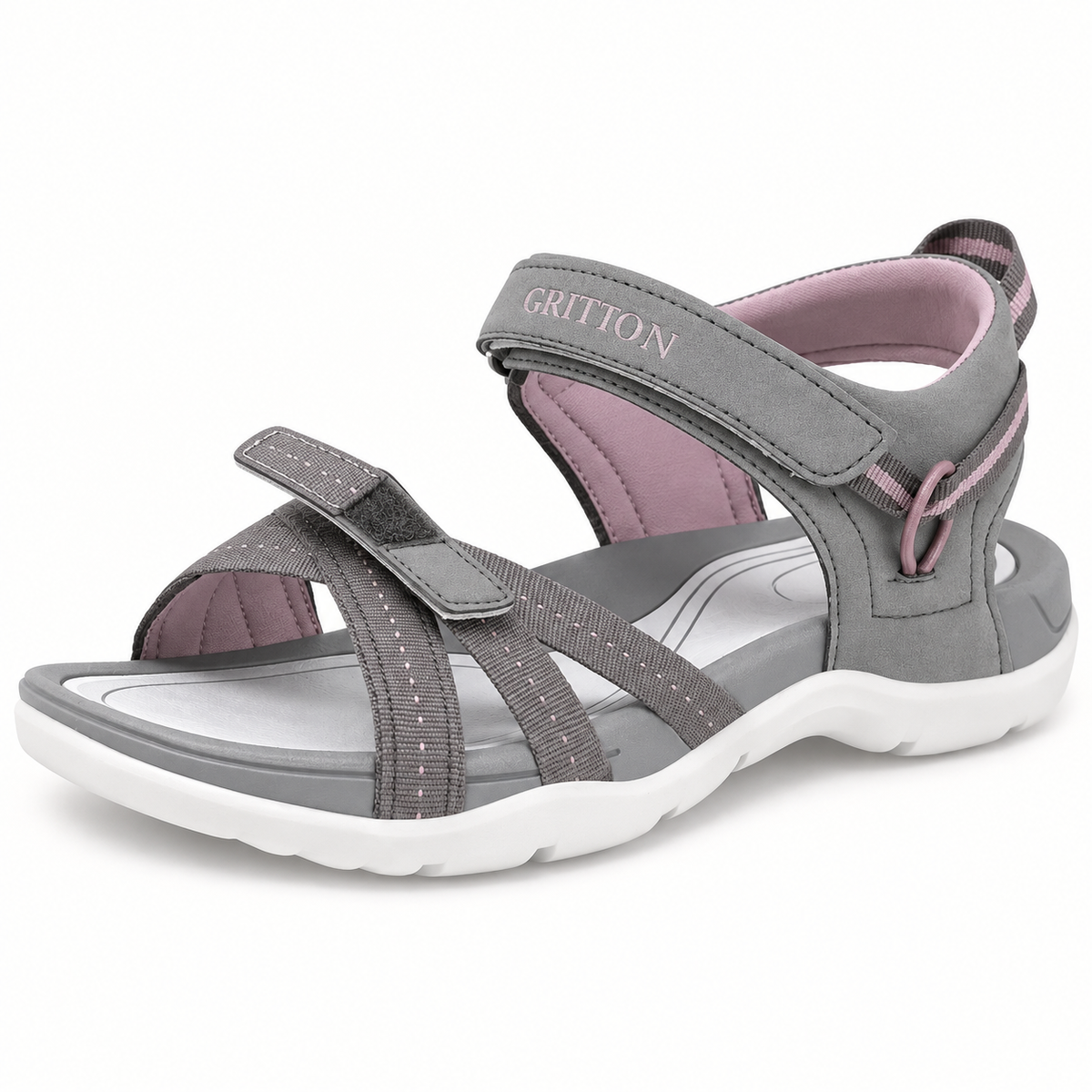 Sandale randonnée femme grise et rose pâle – réglage velcro des brides