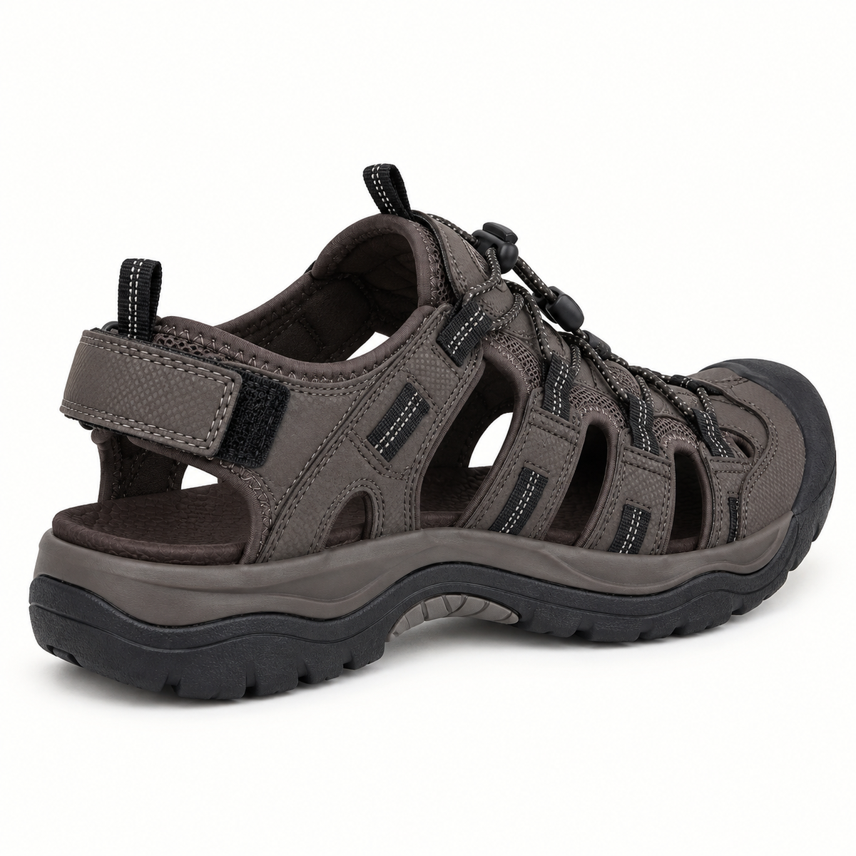 Sandale randonnée homme taupe vue arrière avec bride de talon