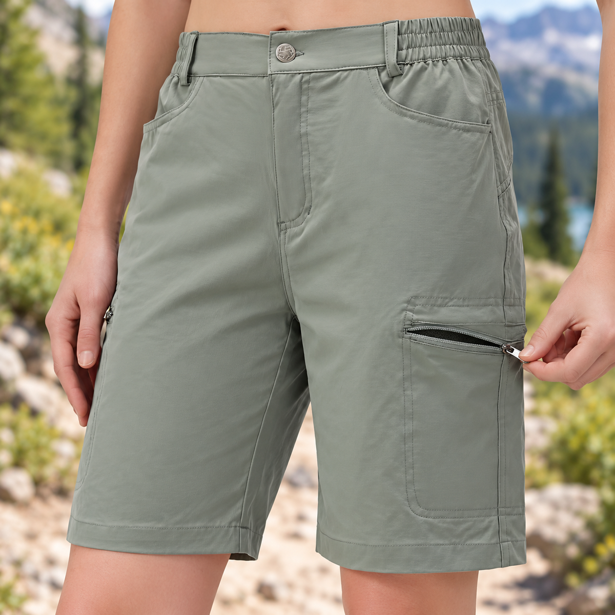 06 short avec poche randonnee vert clair poche zippee