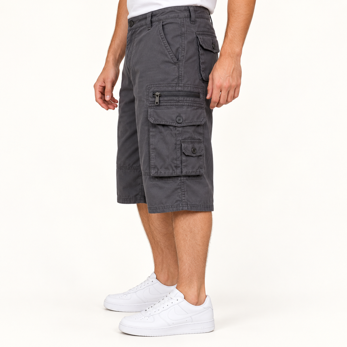 Poches du short cargo randonnée homme gris