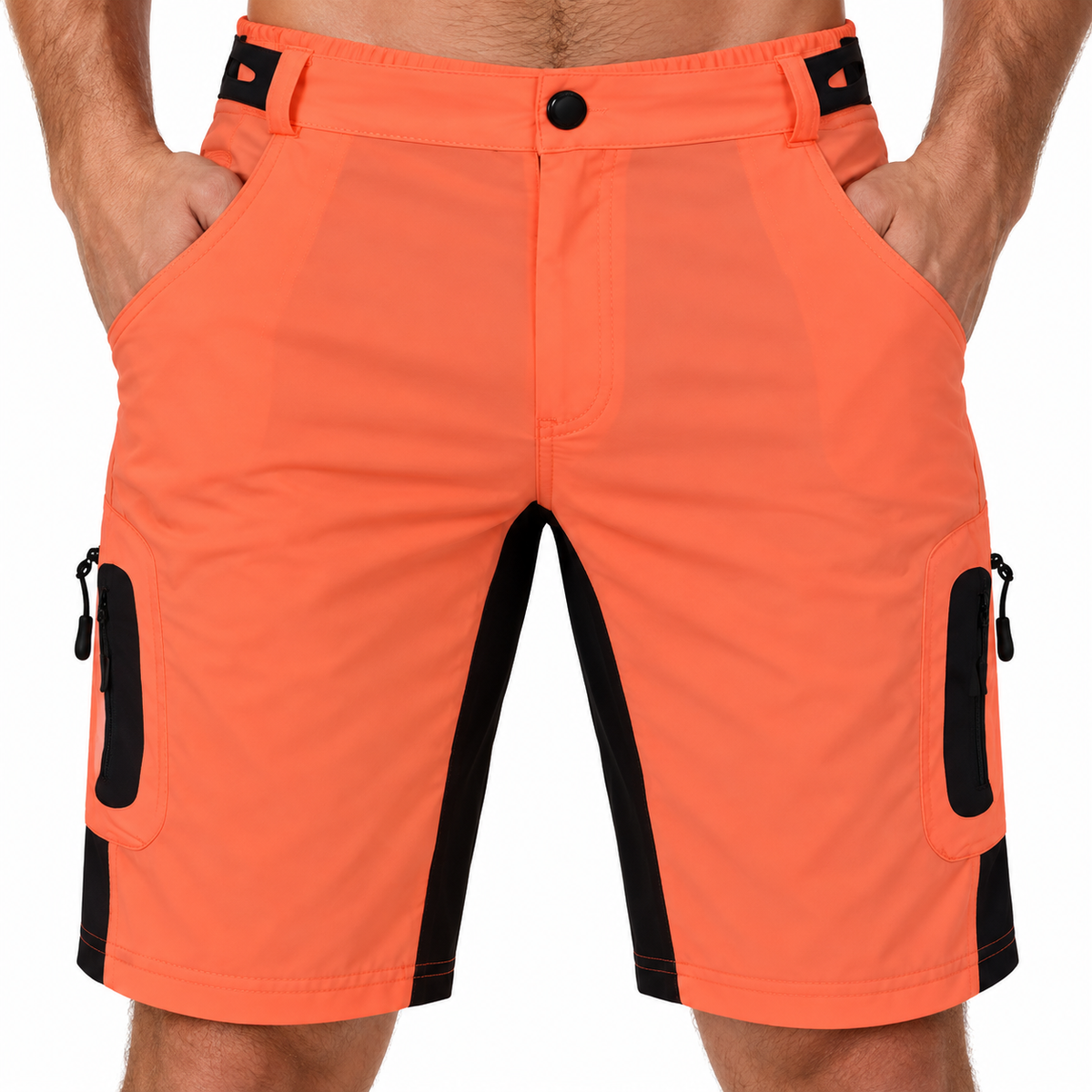 Taille et passants du short de randonnée orange