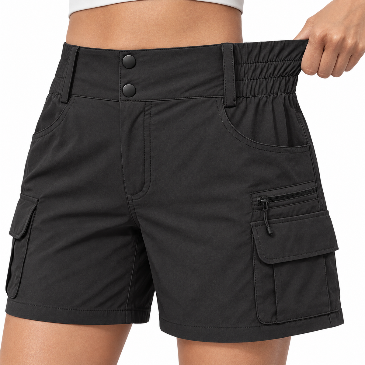 Taille élastique du short noir femme de randonnée
