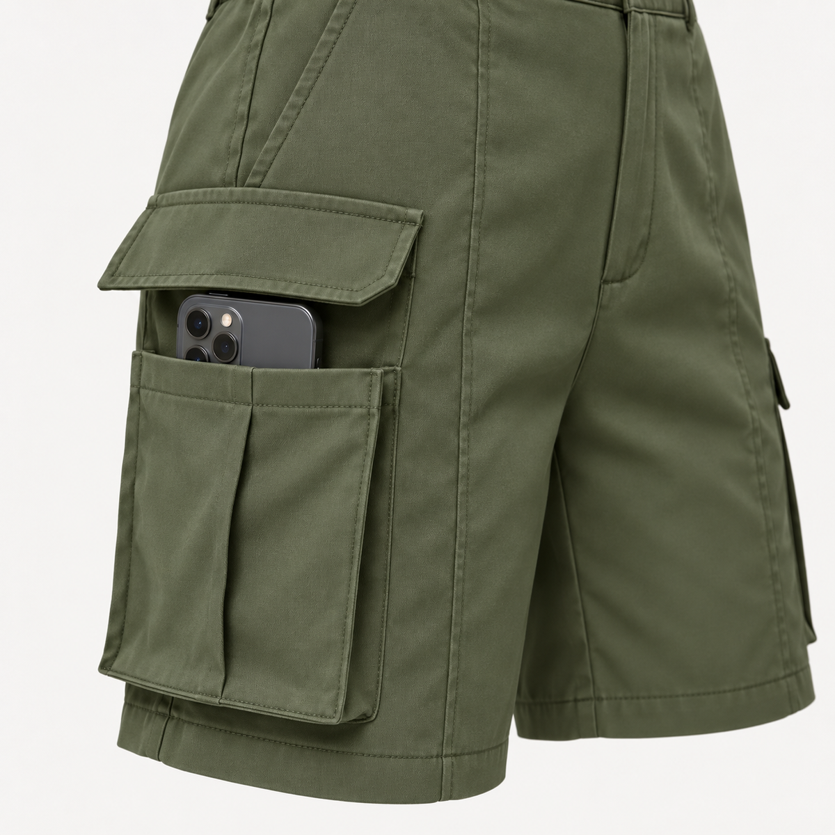 Poche cargo téléphone shorts randonnée femme vert armée