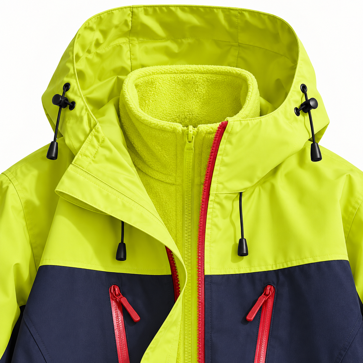 Veste 2 en 1 femme randonnée – détail capuche et col polaire