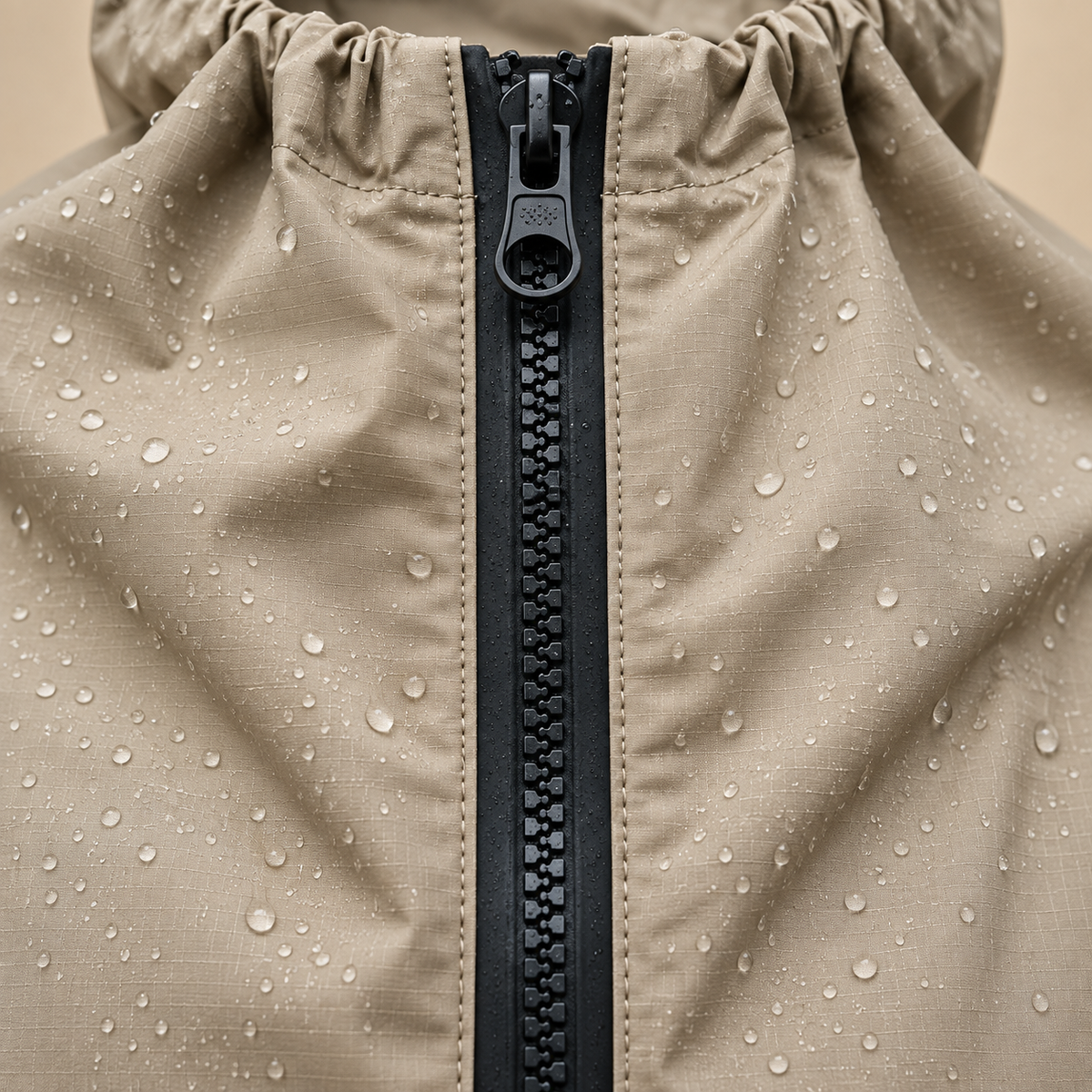 Poncho long imperméable de randonnée beige – fermeture éclair
