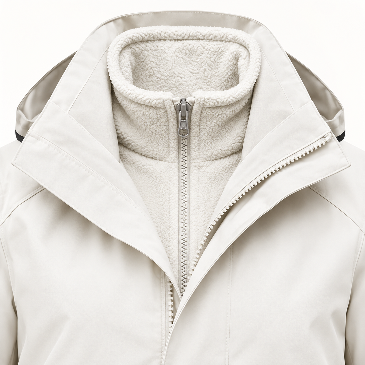 Veste randonnée 3 en 1 femme blanche – détail des deux couches