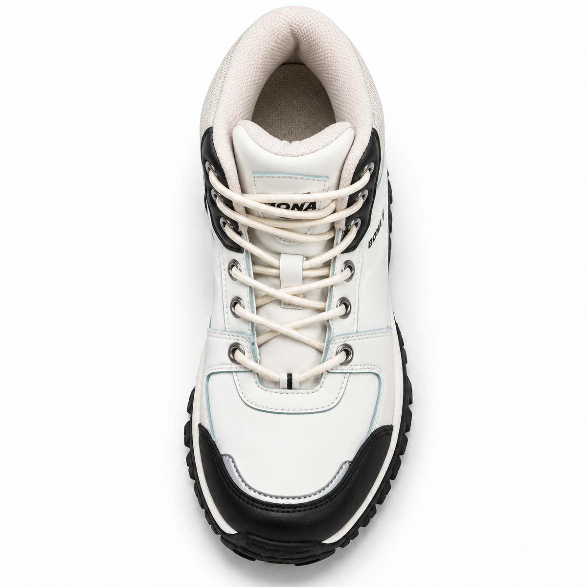Vue dessus de la chaussure randonnée homme blanc