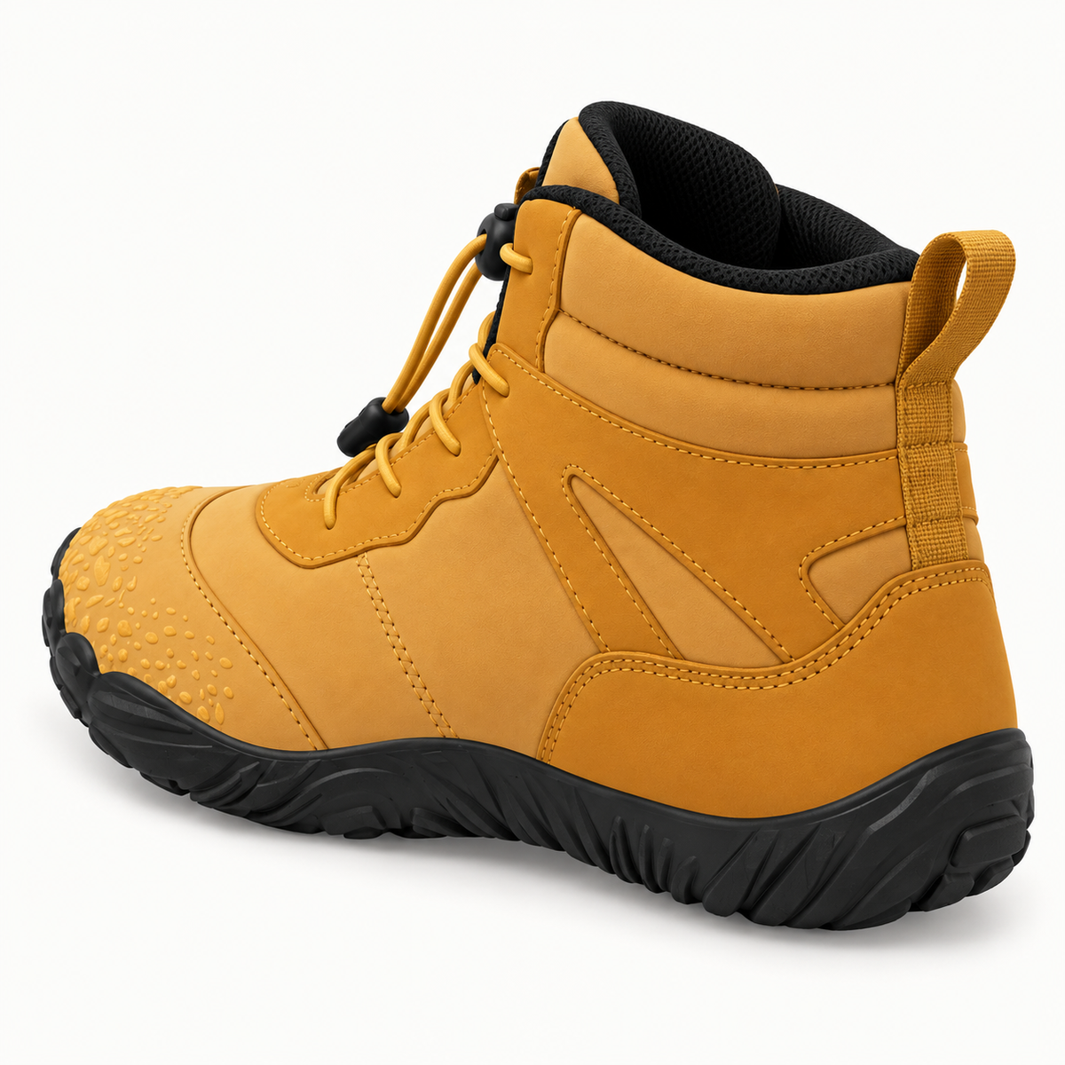 Botte de randonnée jaune – vue arrière du maintien de cheville