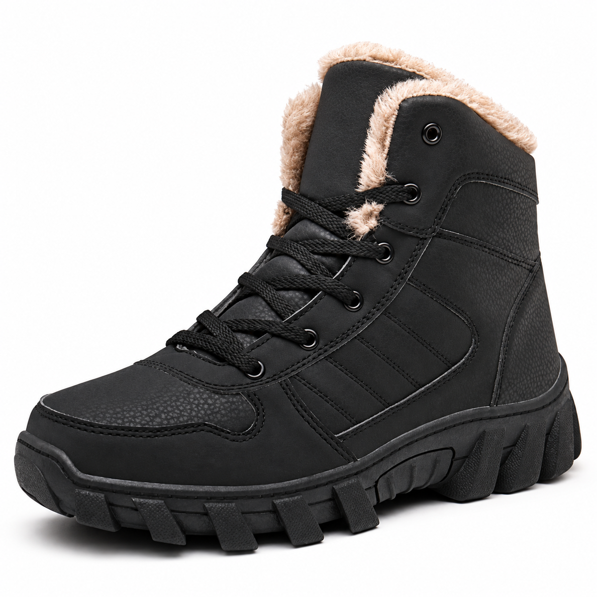 Bottes randonnée marron noires – vue trois-quarts sur fond blanc