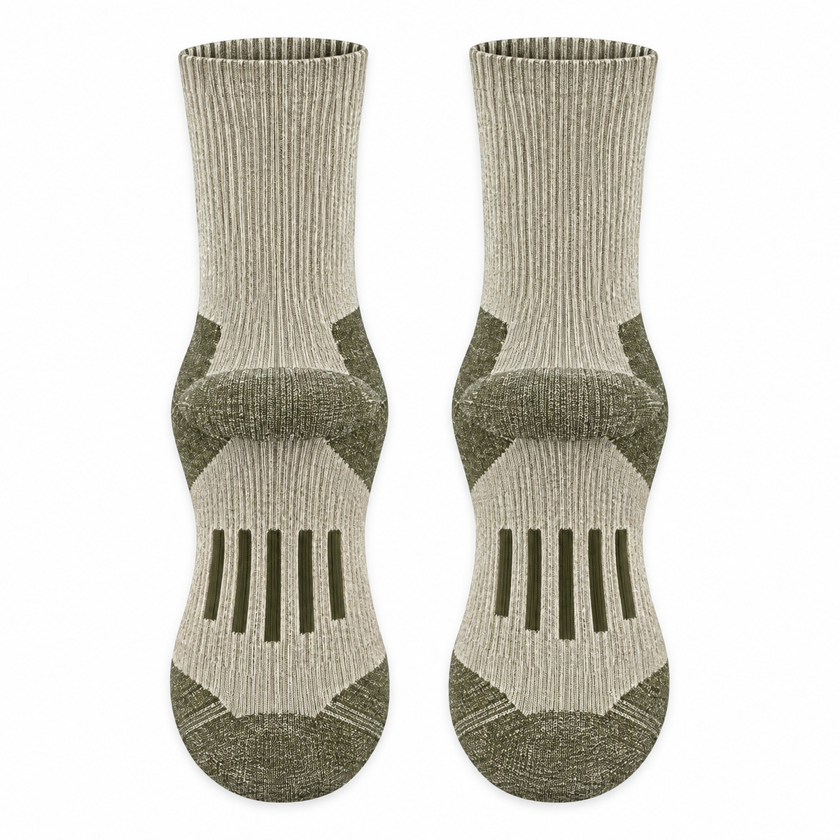 Chaussettes de randonnée femme beige et olive – semelles
