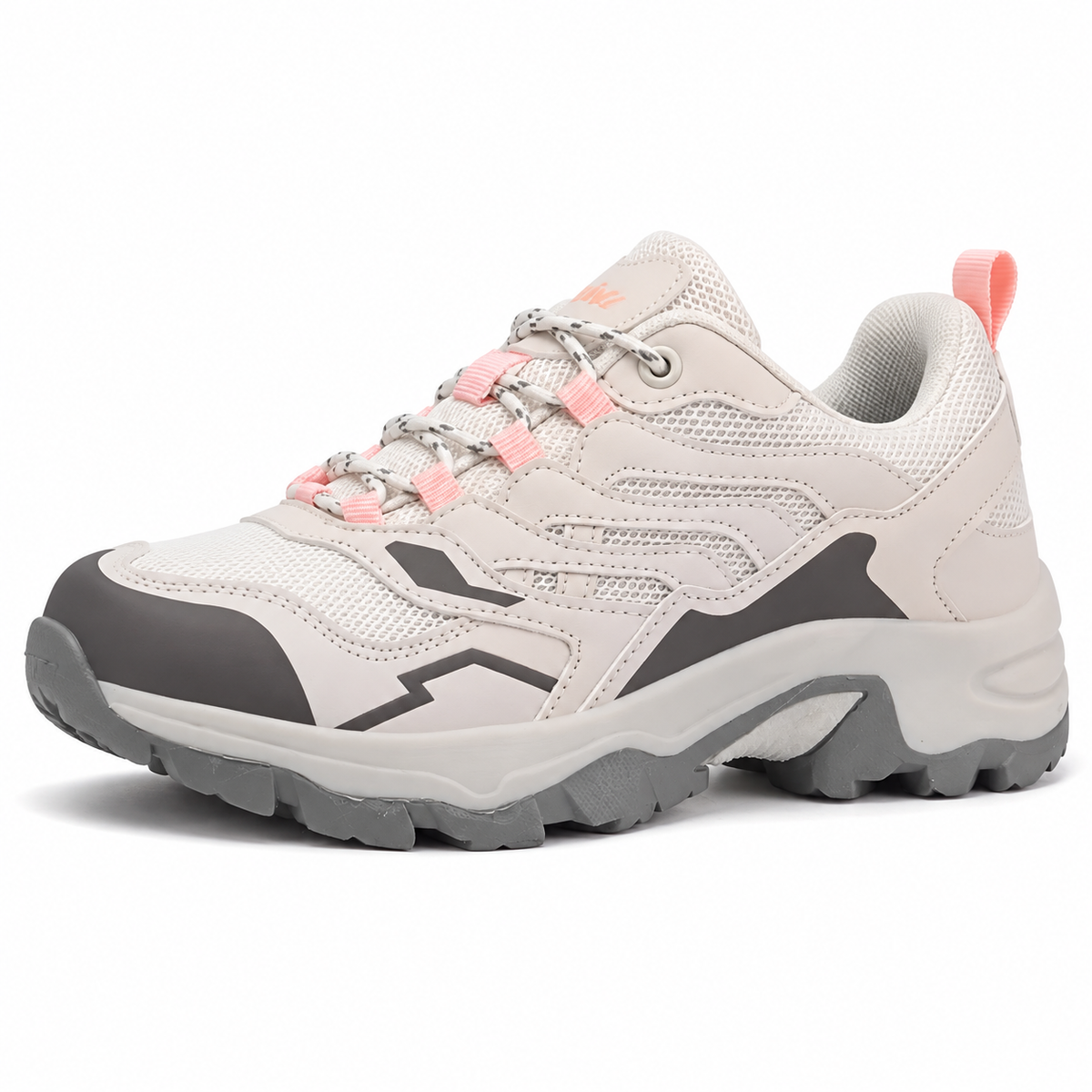 Chaussure d’approche randonnée rose vue trois-quarts sur fond blanc chaud