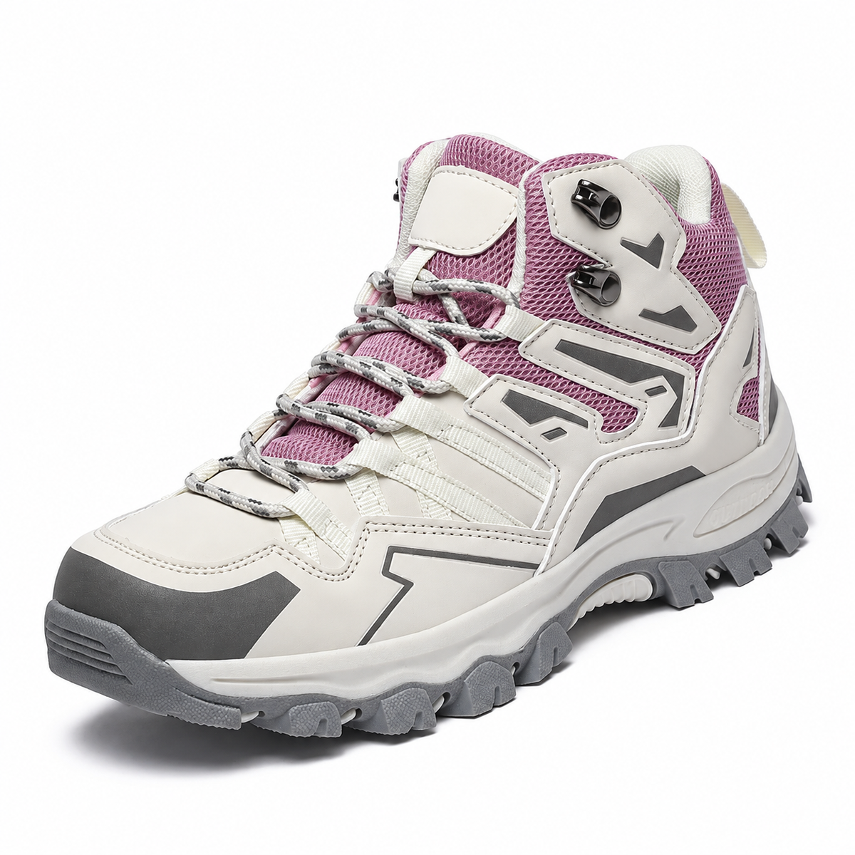 Chaussure randonnée femme pour chevilles fragiles violette en vue trois-quarts sur fond blanc chaud