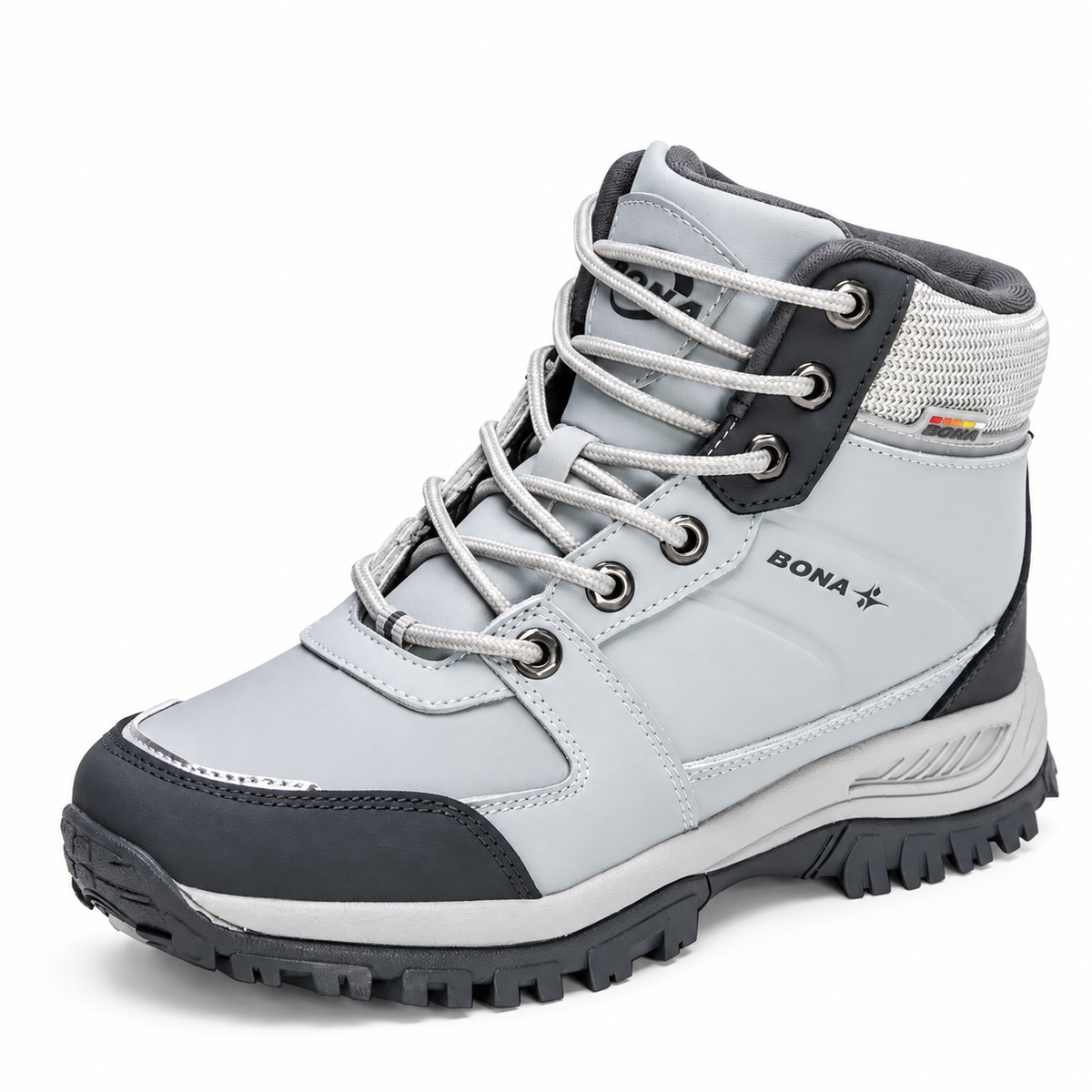 Chaussure randonnée montante imperméable Gris clair sur fond blanc chaud