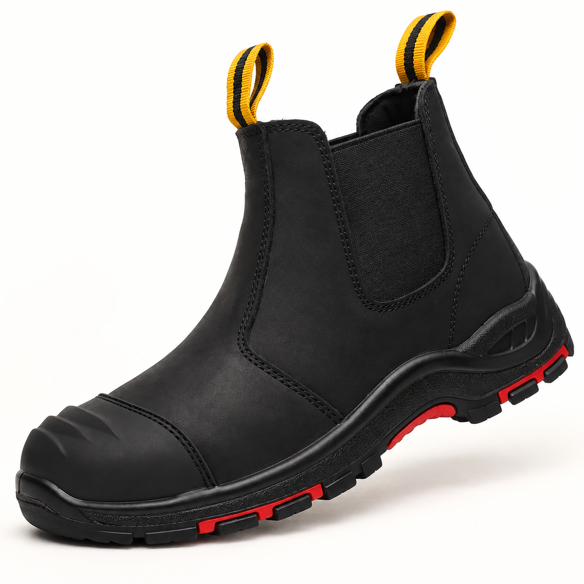 Chaussure randonnée nubuck Noire en vue trois-quarts sur fond blanc chaud