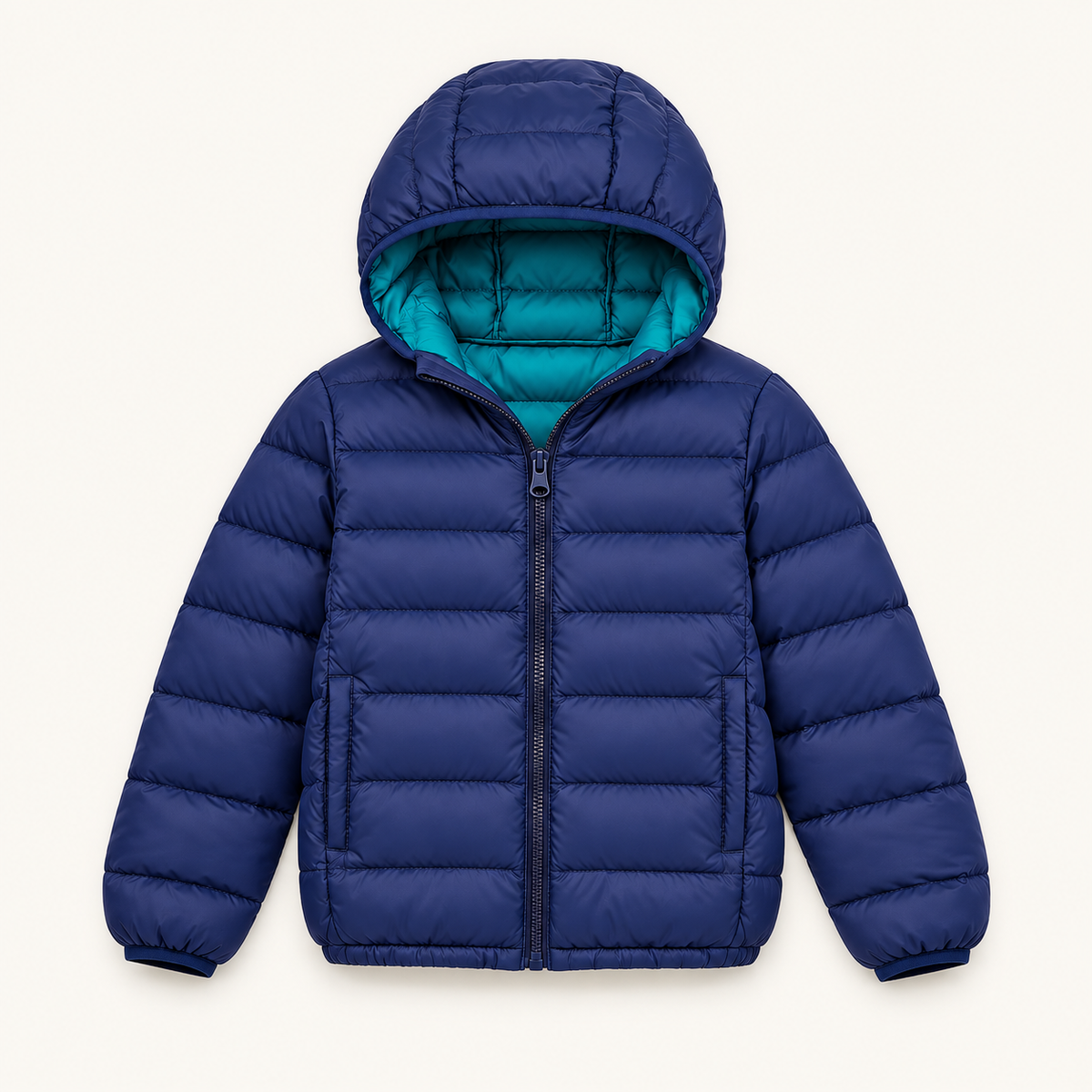 Doudoune légère randonnée enfant bleu marine – présentation à plat
