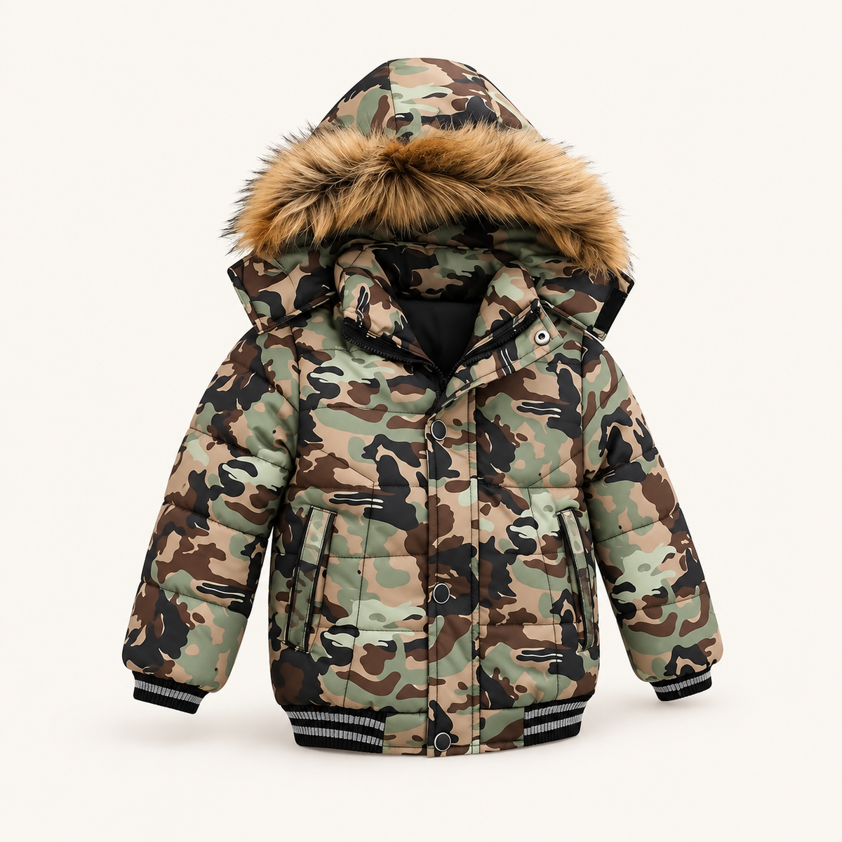 Doudoune randonnée enfant vert armé – poches avant