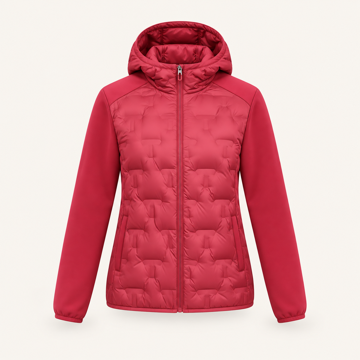 Doudoune randonnée rouge femme – capuche et col