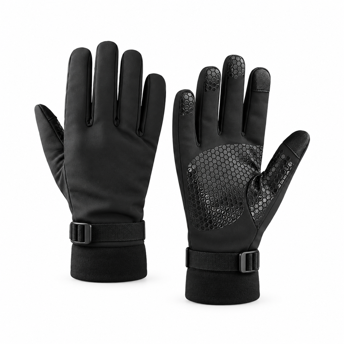 Gants chauds femme noirs – sangles de poignet