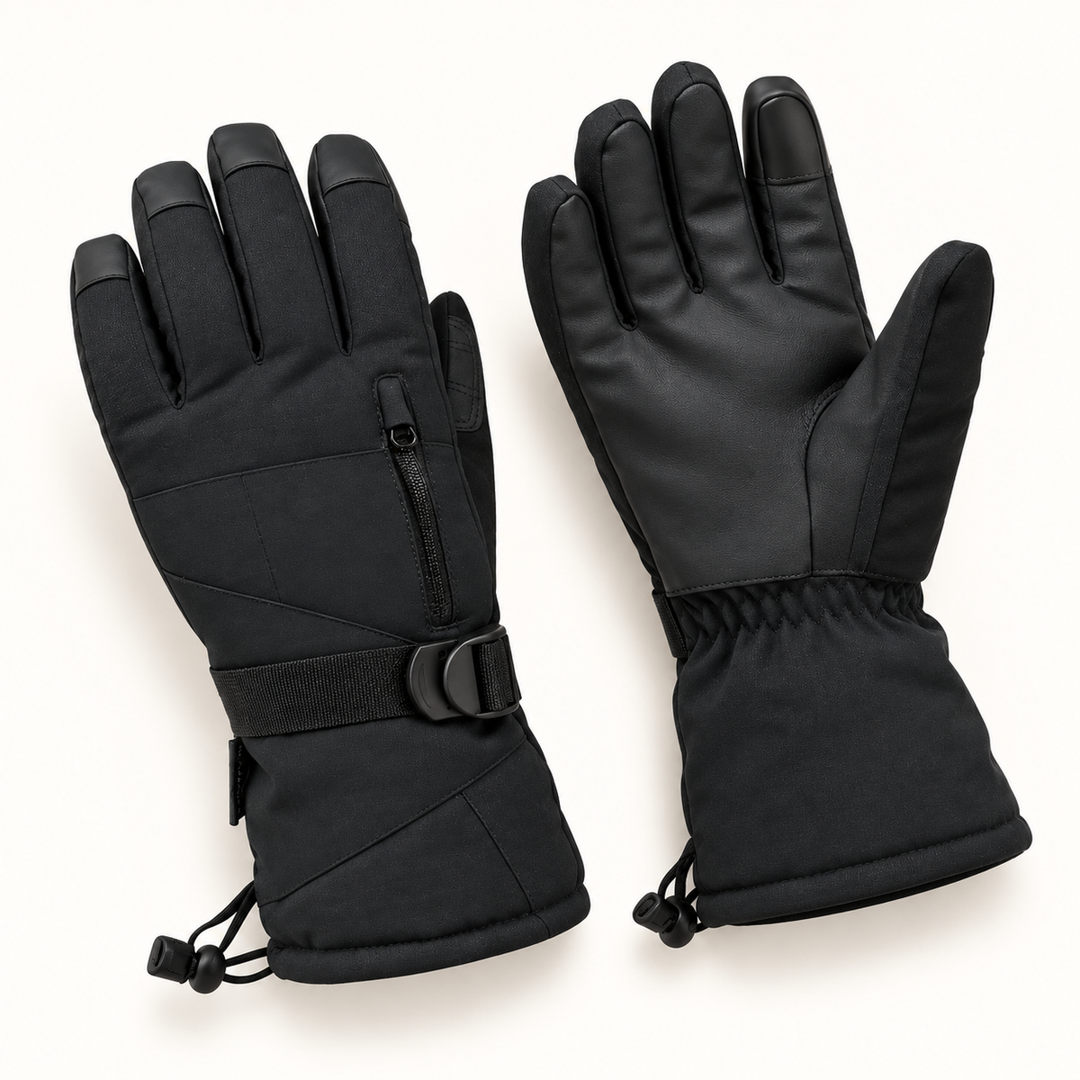 Gants randonnée Softshell — zip et serrage de la paire noire