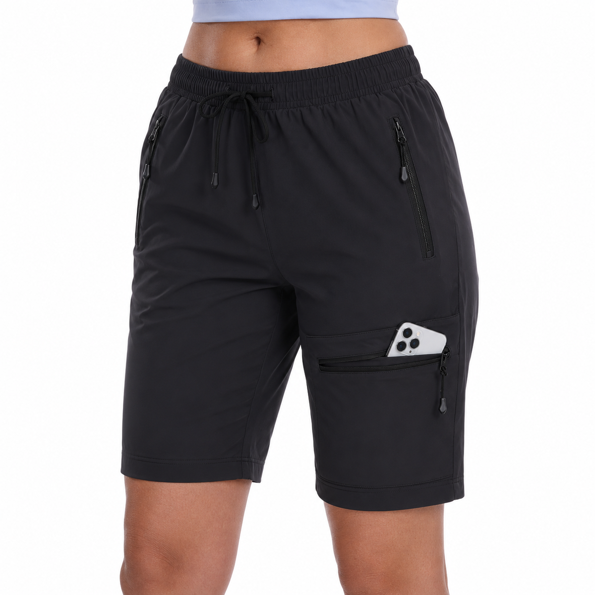 Poches zippées du mini short de randonnée noir