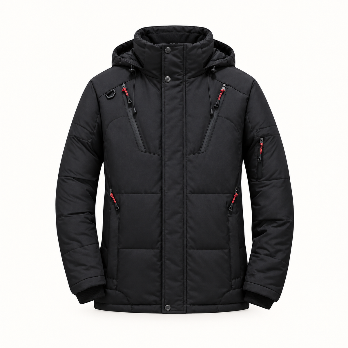 Doudoune randonnée hiver noire – capuche abaissée