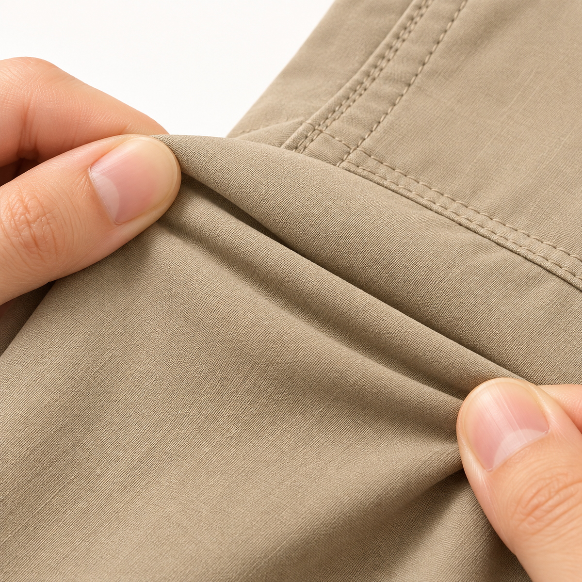 Matière souple du pantalon randonnée beige femme kaki