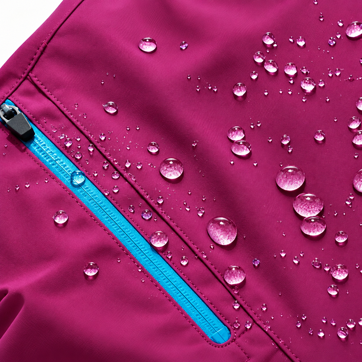 Pantalon randonnée femme grande taille — gouttes d'eau sur le tissu violet fuchsia