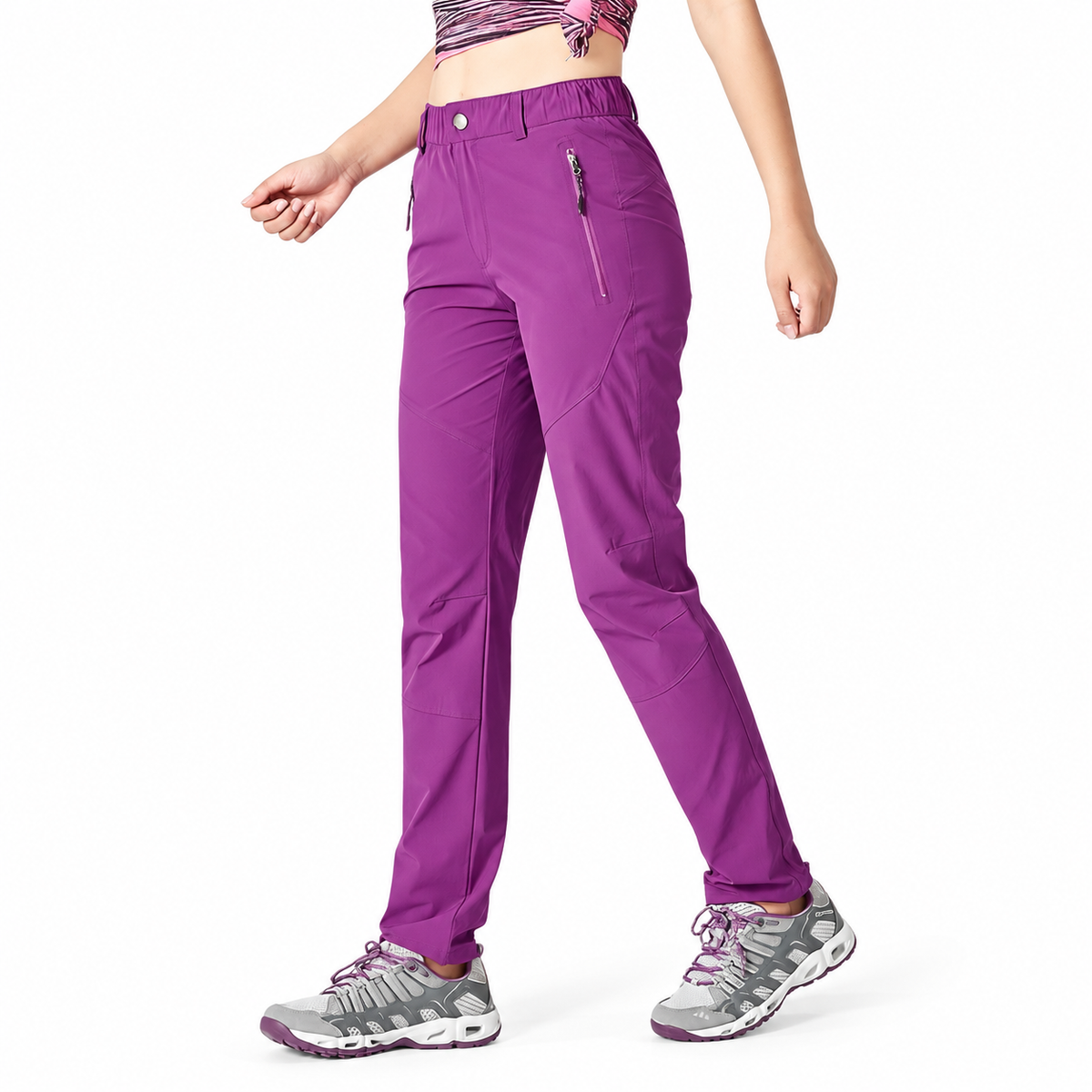 Longueur aux chevilles du pantalon randonnée femme petite taille violet