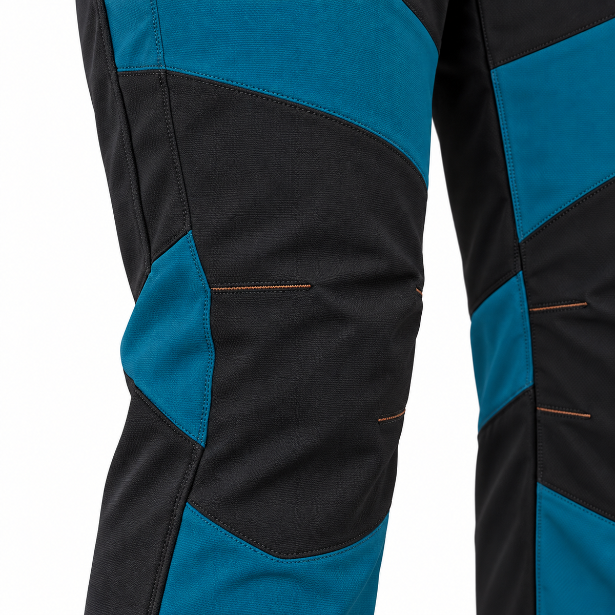 Pantalon randonnée respirant bleu et noir — détail panneaux techniques