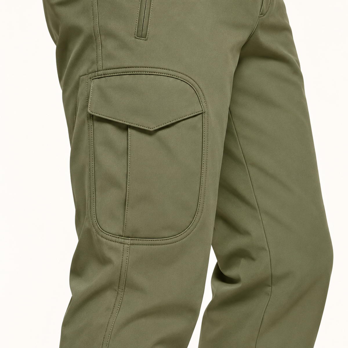 Poche cargo du pantalon randonnée softshell homme olive