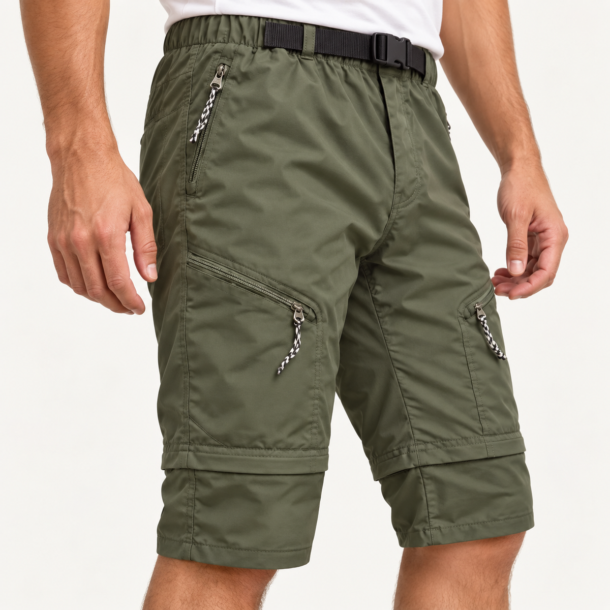 Poches zippées du pantalon randonnée vert olive