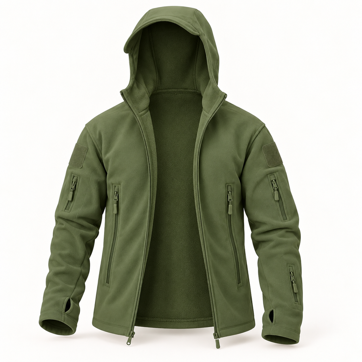 Polaire coupe-vent vert olive ouverte – intérieur polaire