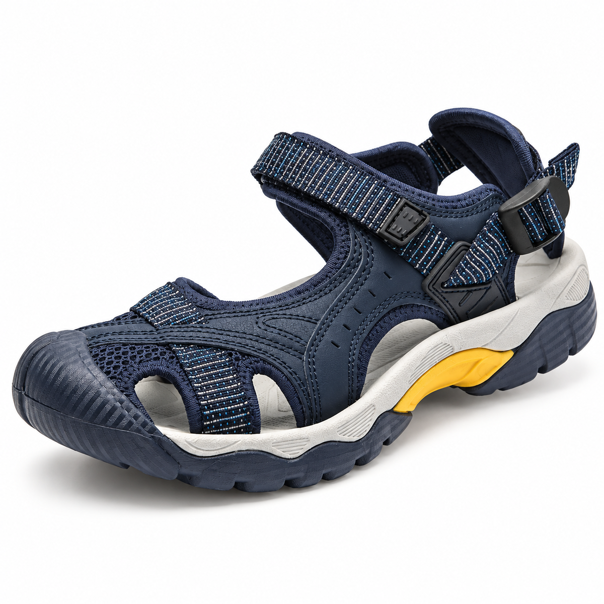 Sandale femme de randonnée large bleu marine avec pare-pierres et base stable