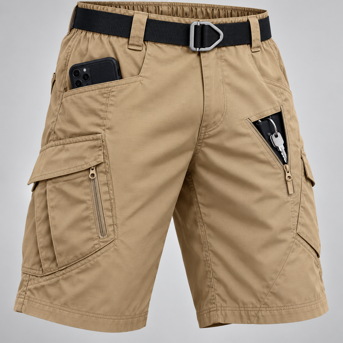 07 short elastique randonnee homme kaki poches