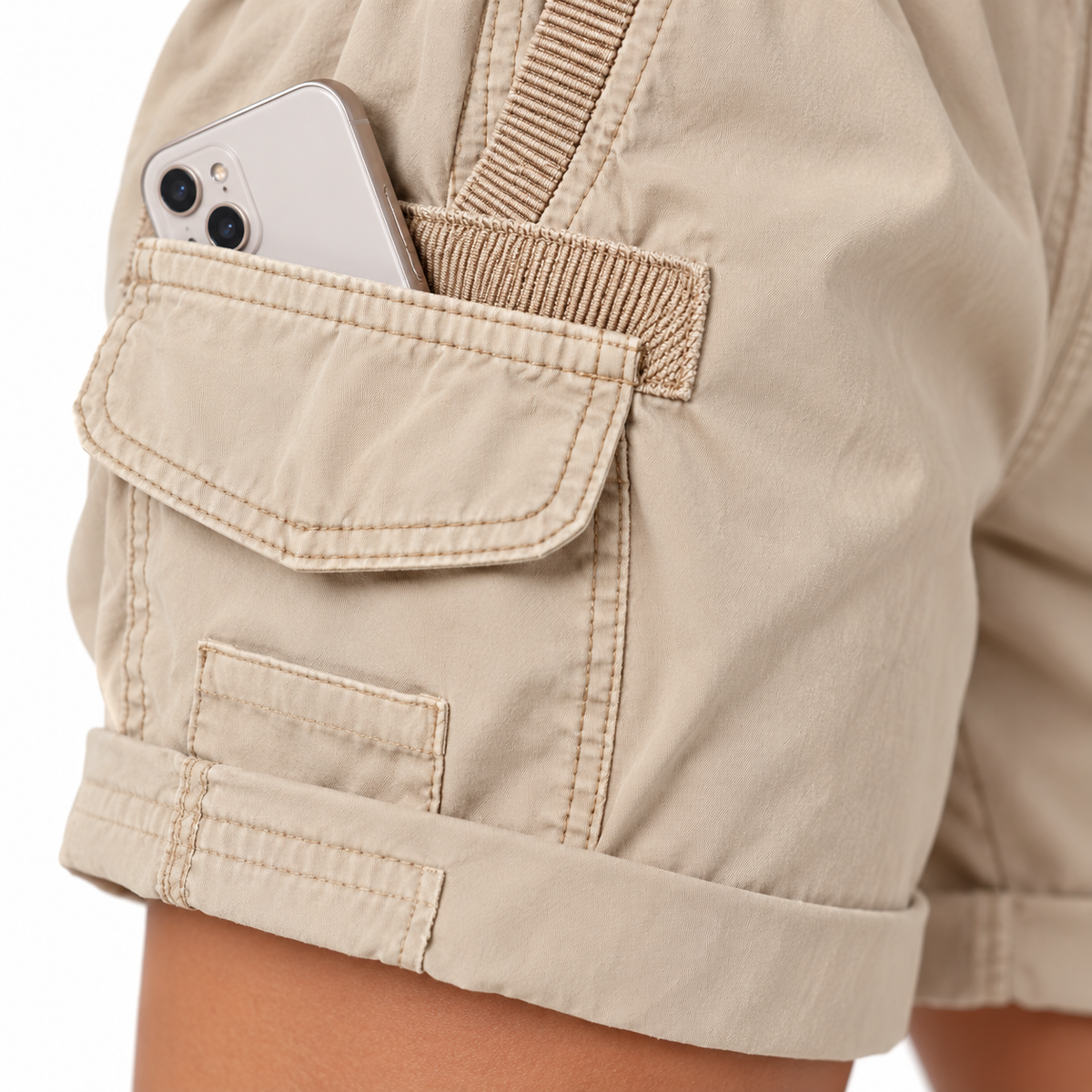 07 short randonnee femme grande taille beige poche telephone