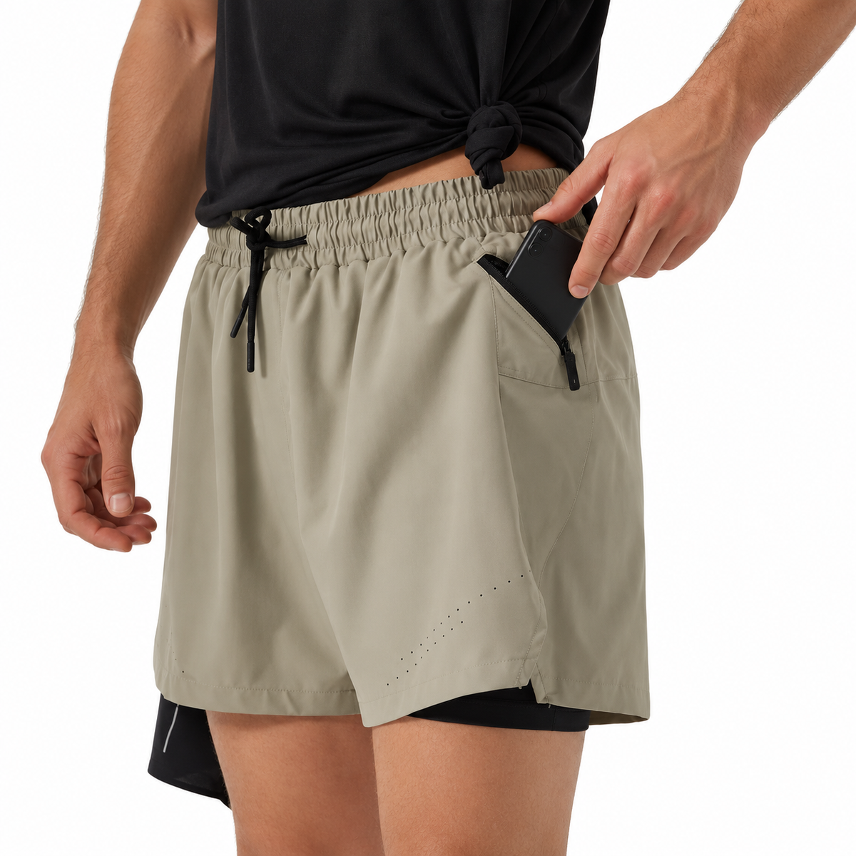 Poche téléphone du short de randonnée homme imperméable noir