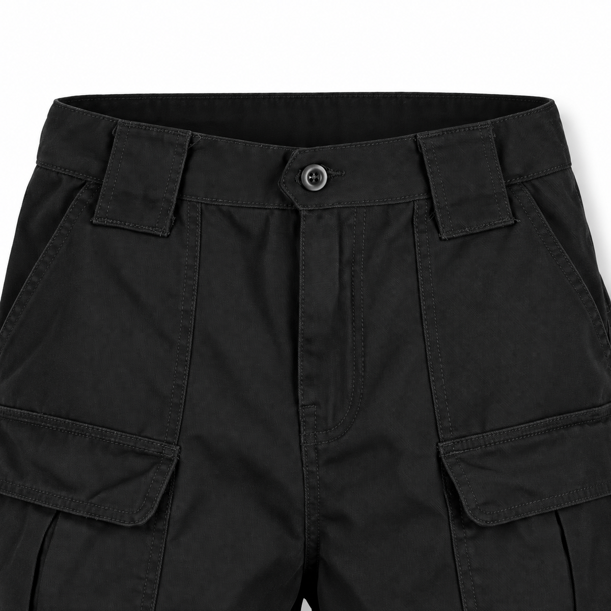 Short randonnée robuste noir – taille, bouton et passants