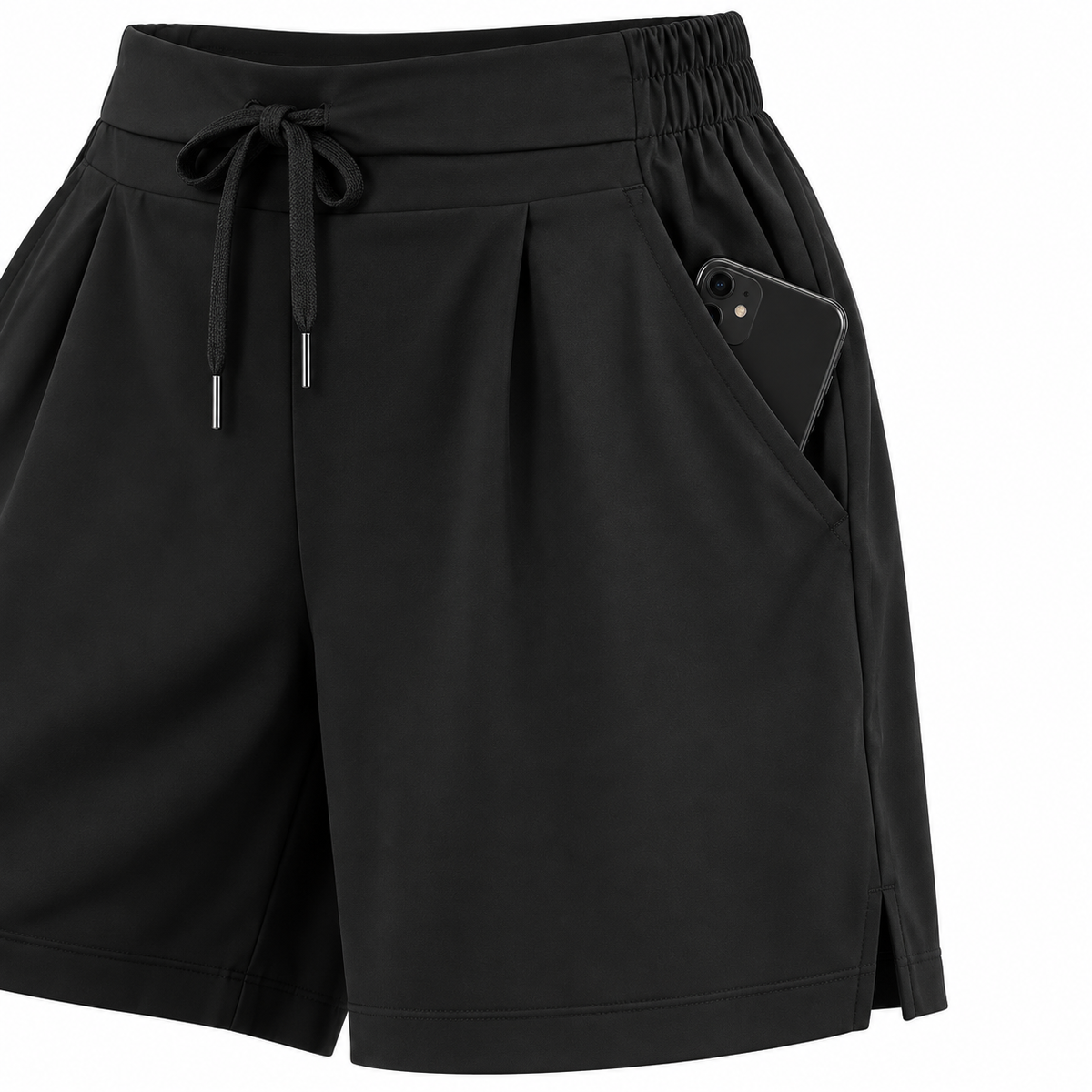 Poche latérale du short safari femme noir avec téléphone