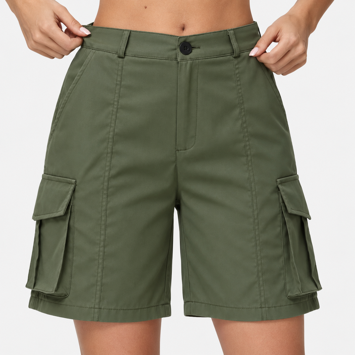 Taille et bouton shorts randonnée femme vert armée