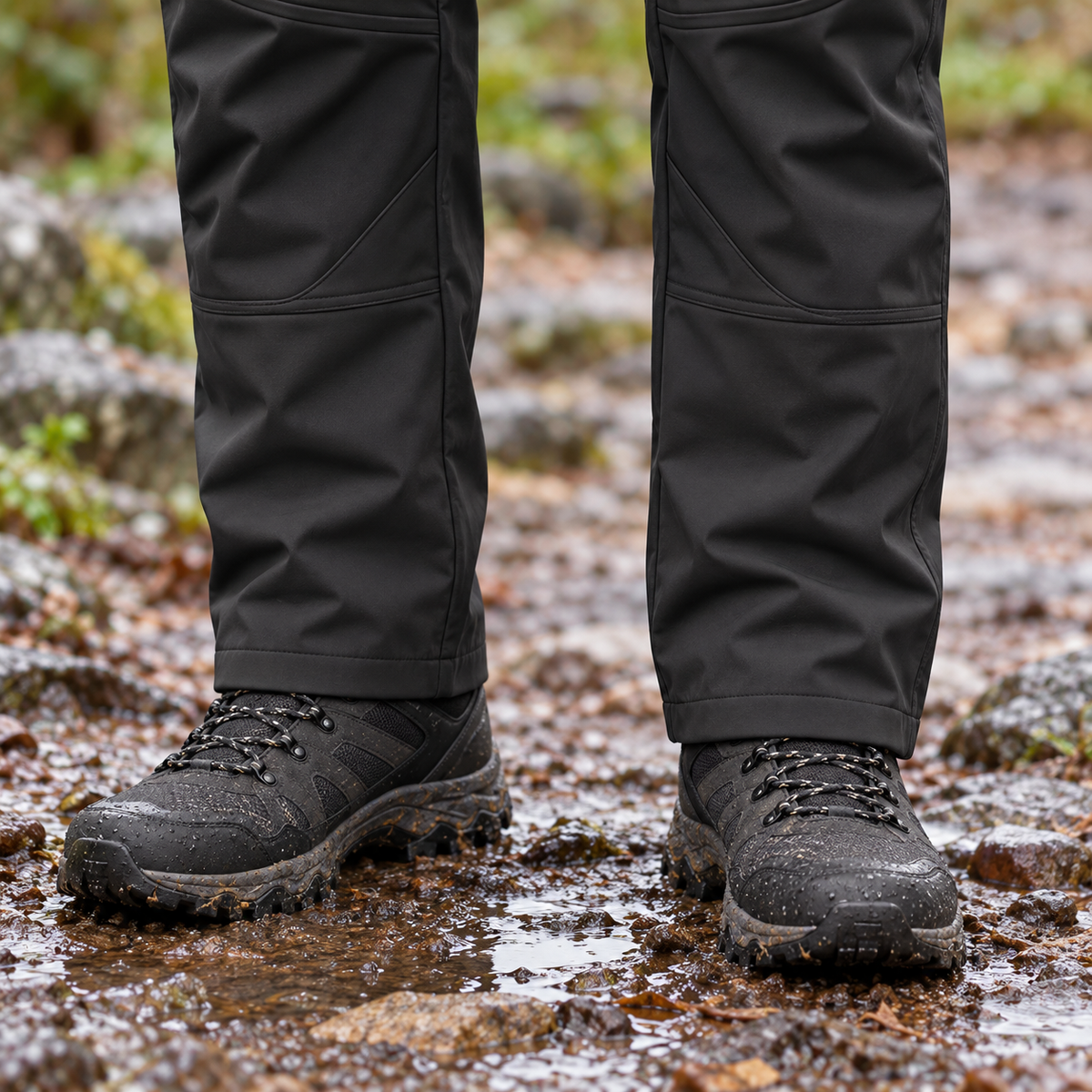 Sur pantalon imperméable randonnée noir — bas couvrant les chaussures de marche