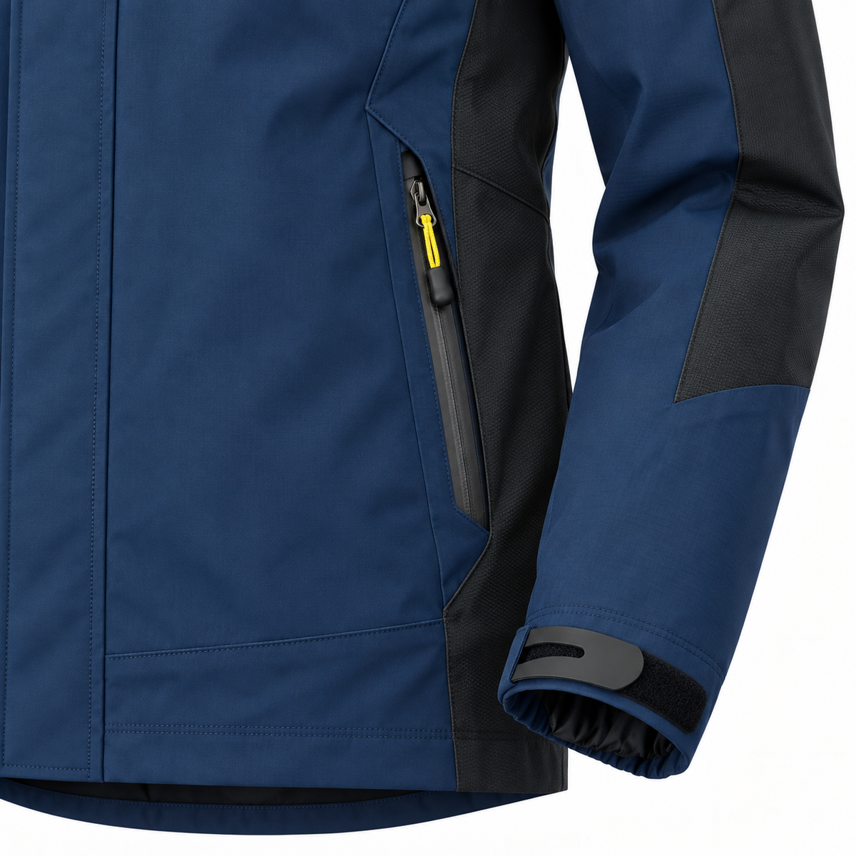 Poche zippée et poignet réglable de la veste femme de randonnée bleu marine